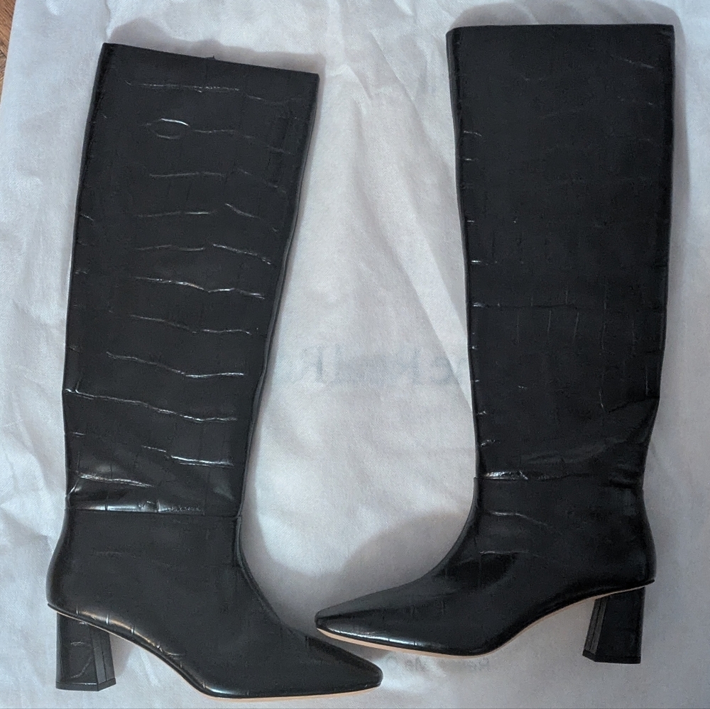 3.1 Phillip Lim Croc-Embossed Black Knee-high Heeled Boots - 8 1/2
